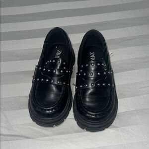 Zara Black Leather Studded Flats